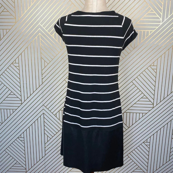 Anthropologie Bailey 44 Tanum Tunic Dress Striped Faux Leather‎ Black Size Small - Picture 6 of 8